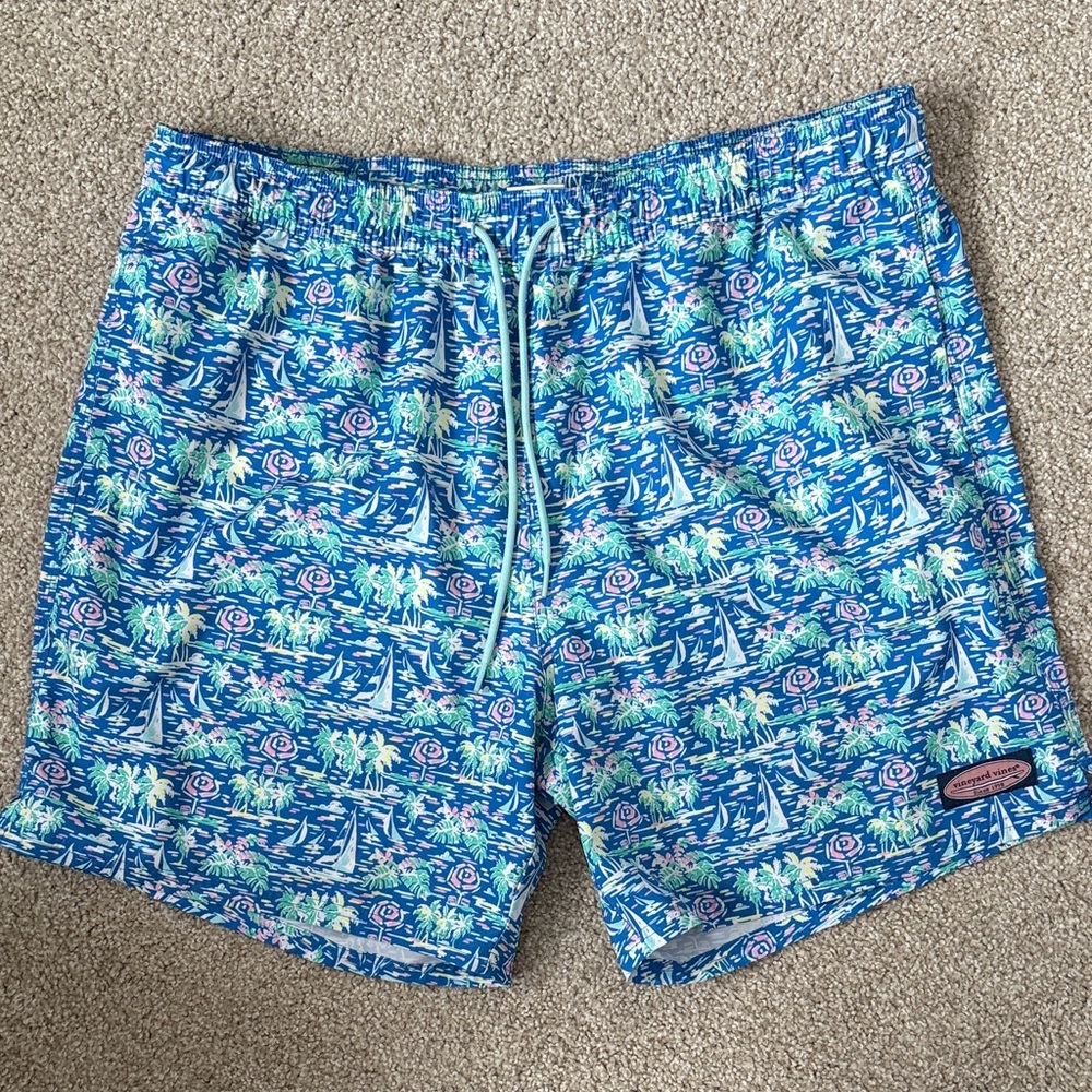 Vineyard Vines Chappy Blue and Green Patterned Swim Trunks